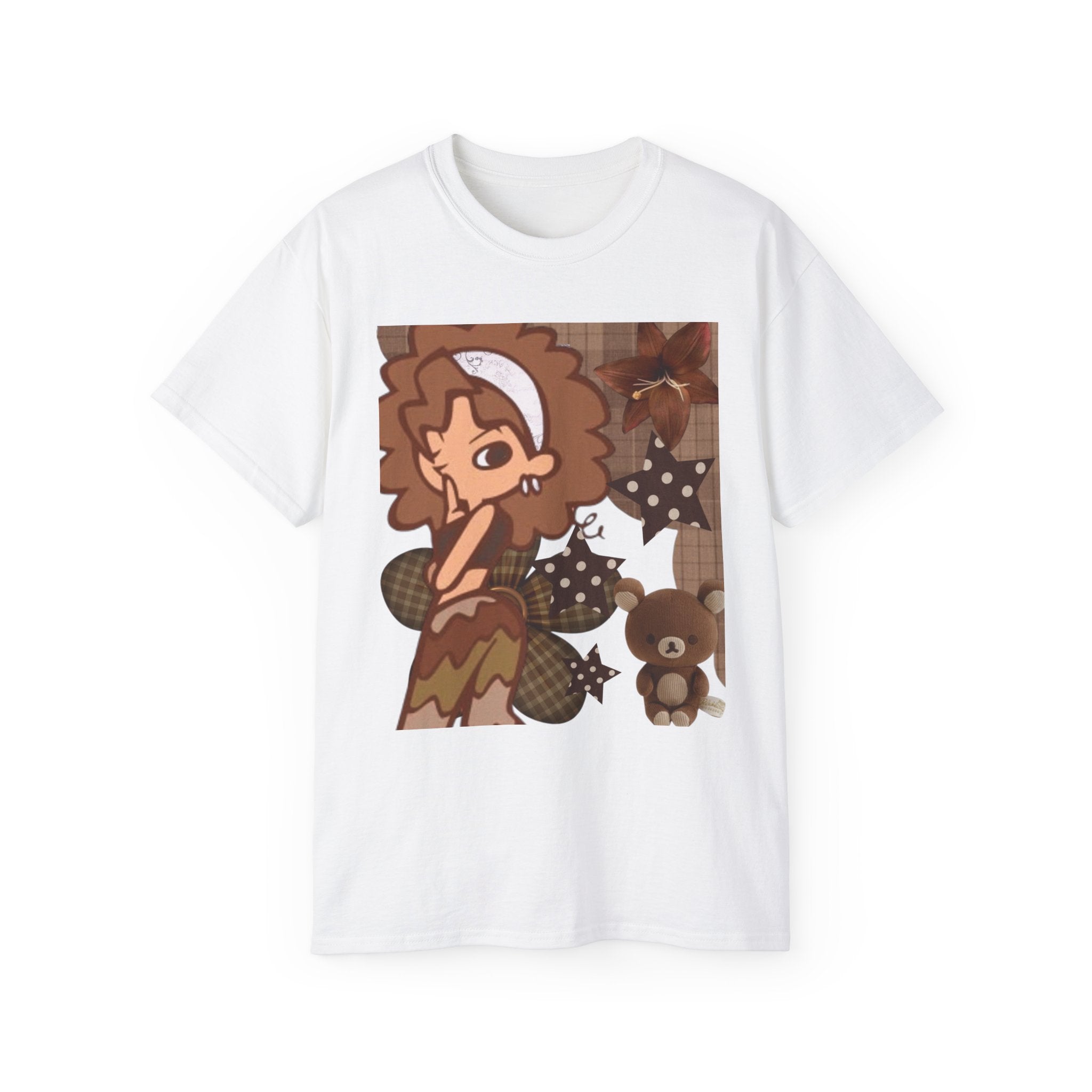 Brown Aesthetic Girl Graphic Tee — Cute Cartoon Bear Fall Vibes Shirt