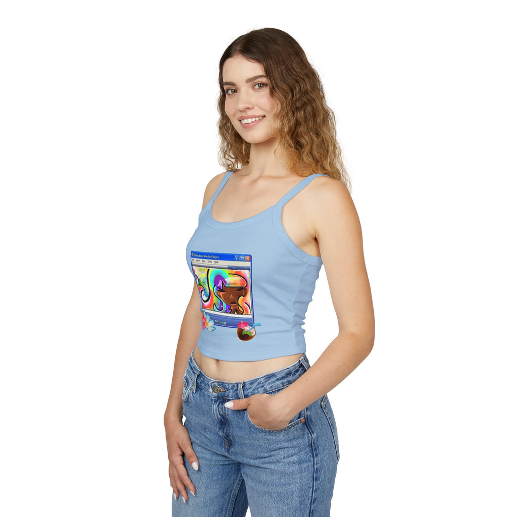Retro Media Player Graphic Tank — Vaporwave Tropical Crop Top