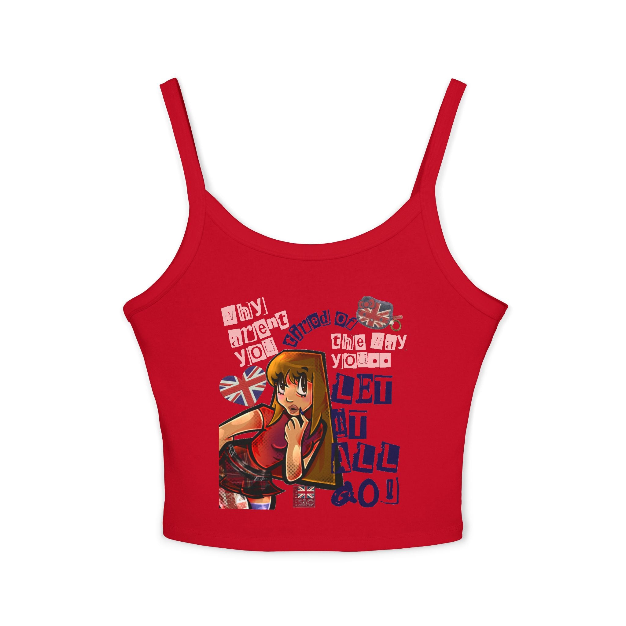 Anime Pin-Up Tank Top — British Flag Graphic & Bold Text