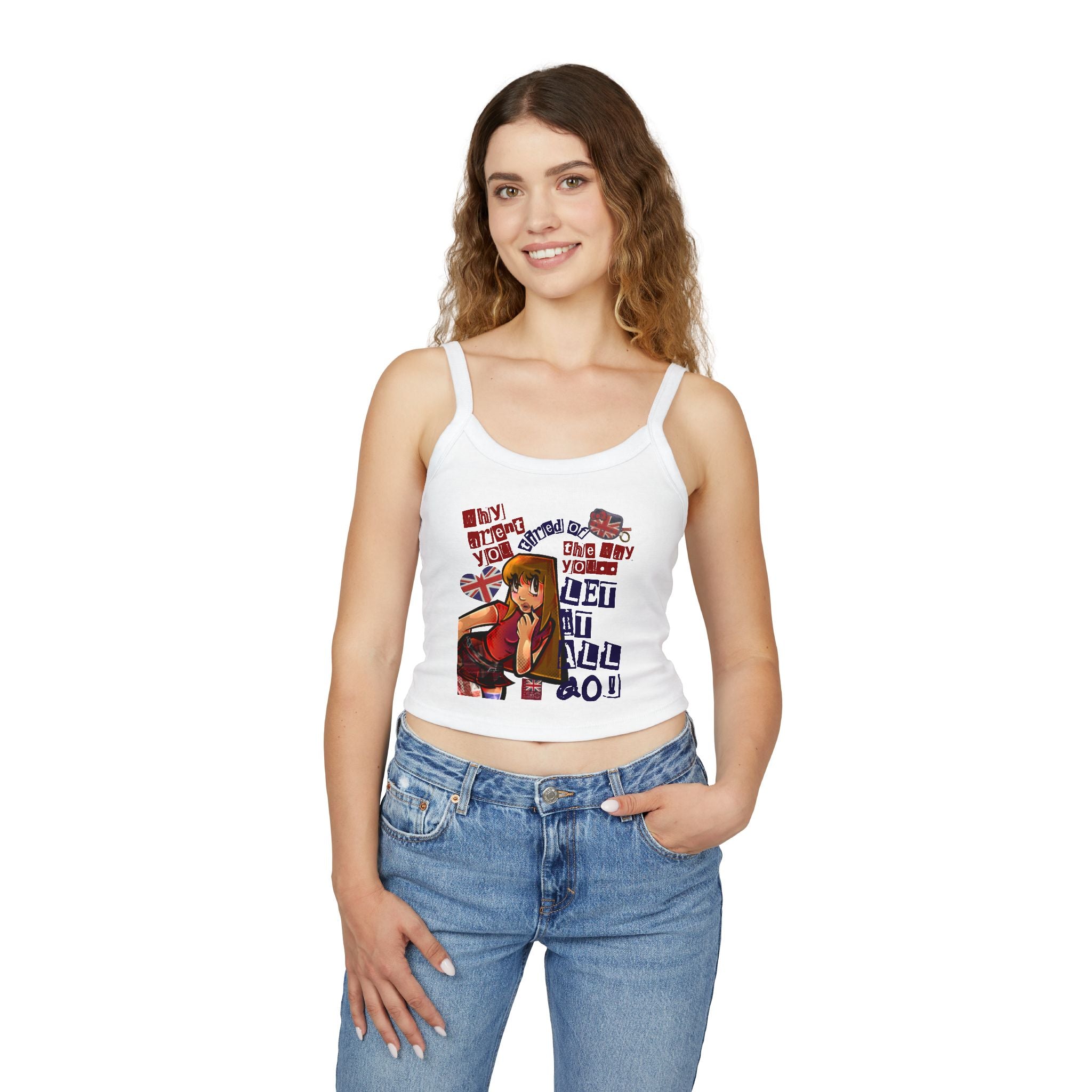 Anime Pin-Up Tank Top — British Flag Graphic & Bold Text