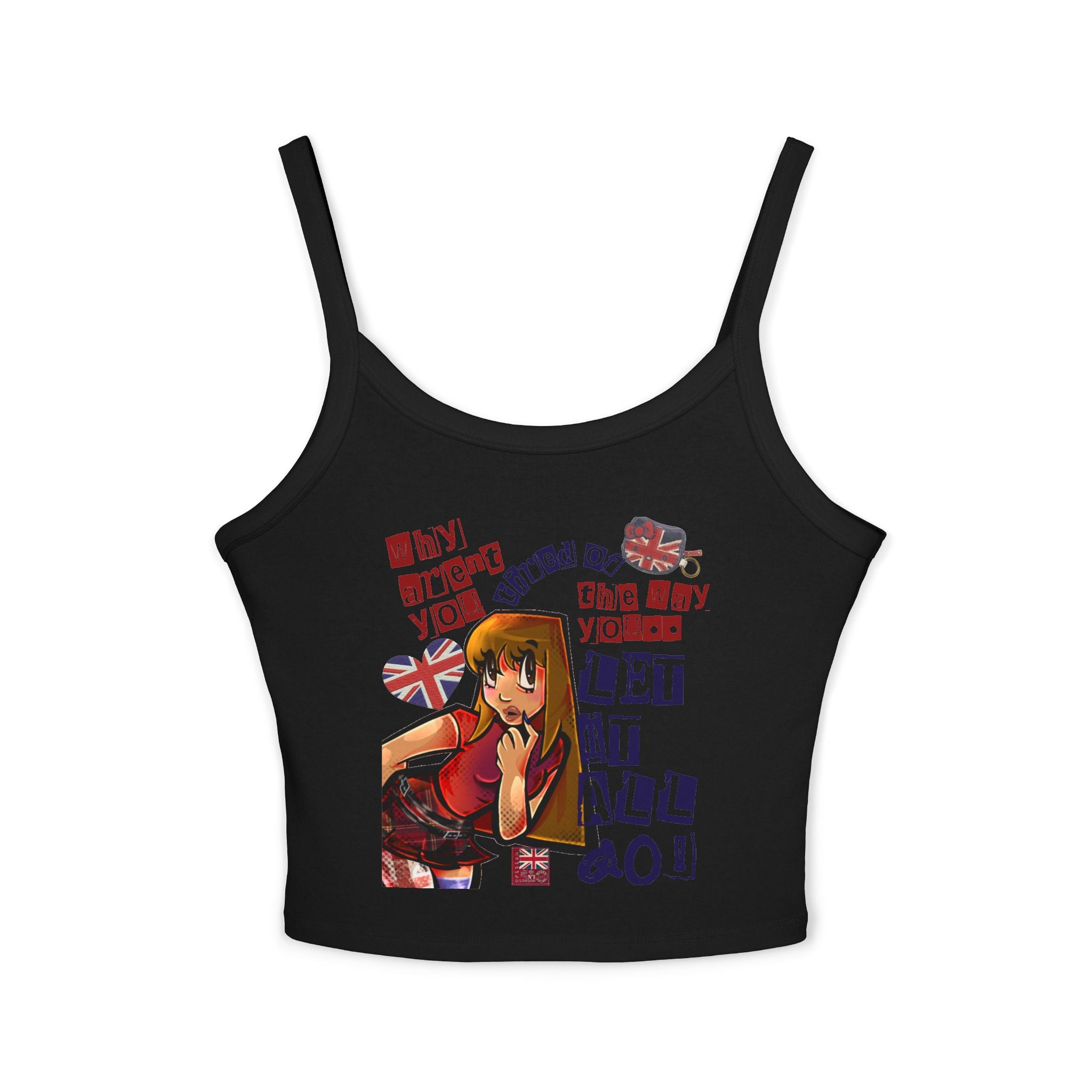 Anime Pin-Up Tank Top — British Flag Graphic & Bold Text