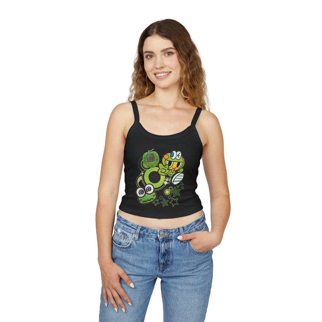 Kawaii Frog Gamer Crop Tank Top — Cute Retro Handheld Design
