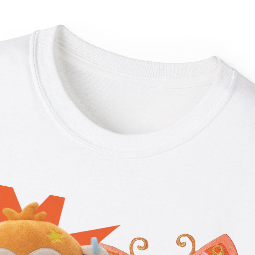 Cute Orange Monkey Graphic Tee — "Daisy Lovers" Floral Cartoon T-Shirt
