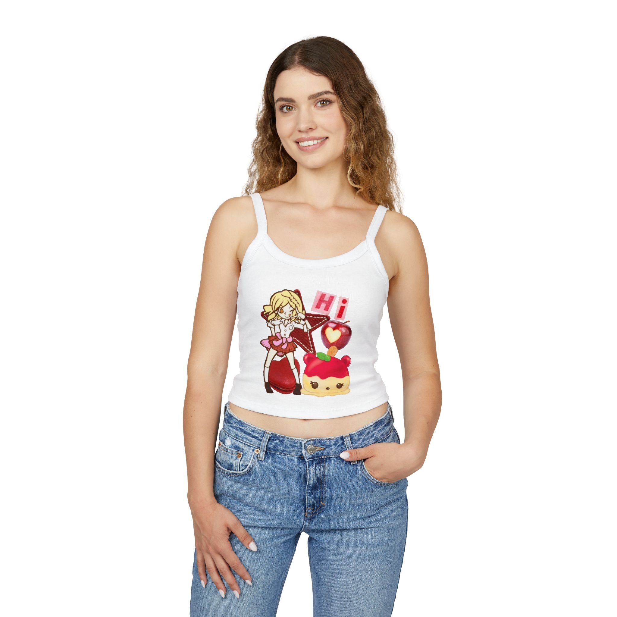 Anime Sweetheart Crop Tank Top — Cute Chibi Girl & Dessert Graphic