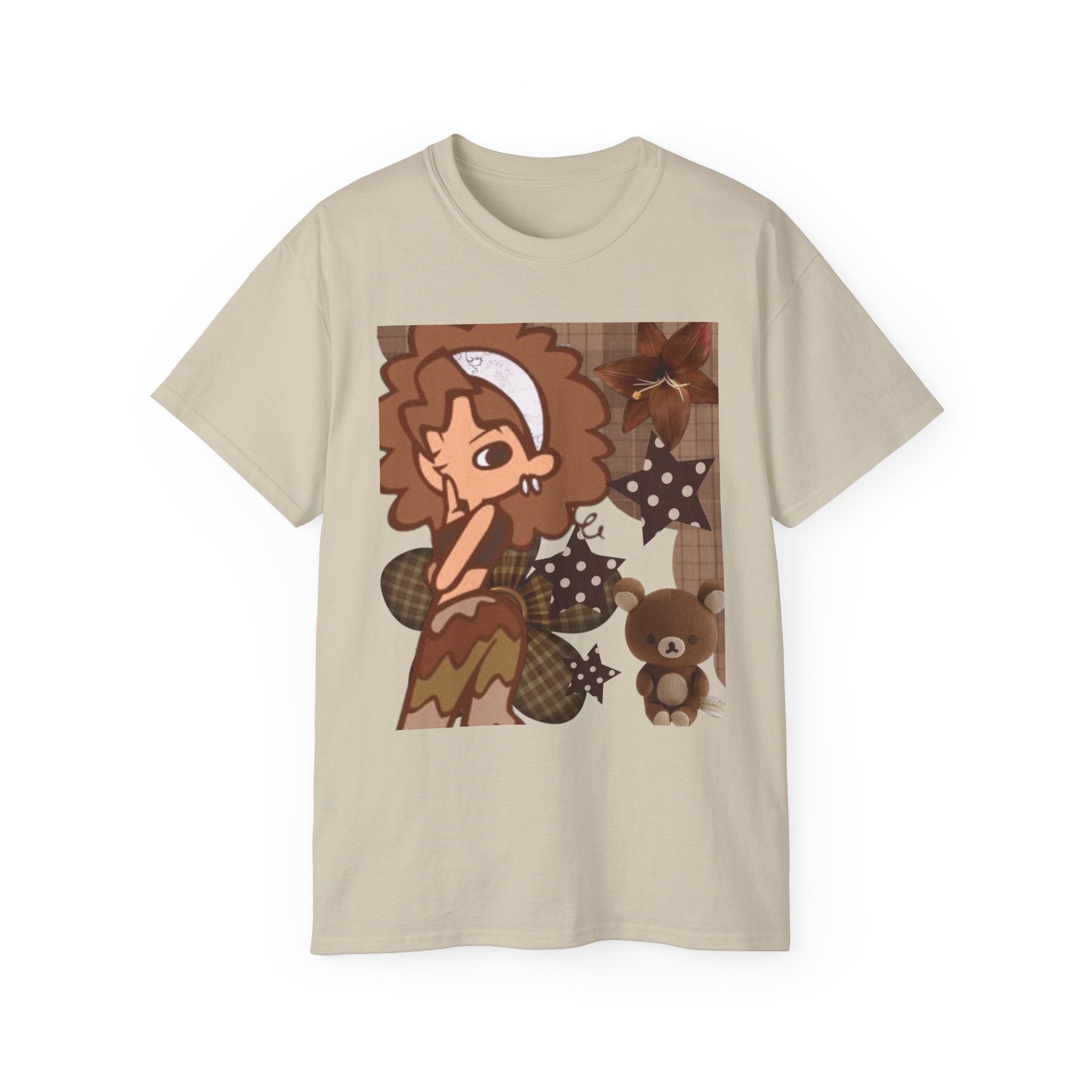 Brown Aesthetic Girl Graphic Tee — Cute Cartoon Bear Fall Vibes Shirt