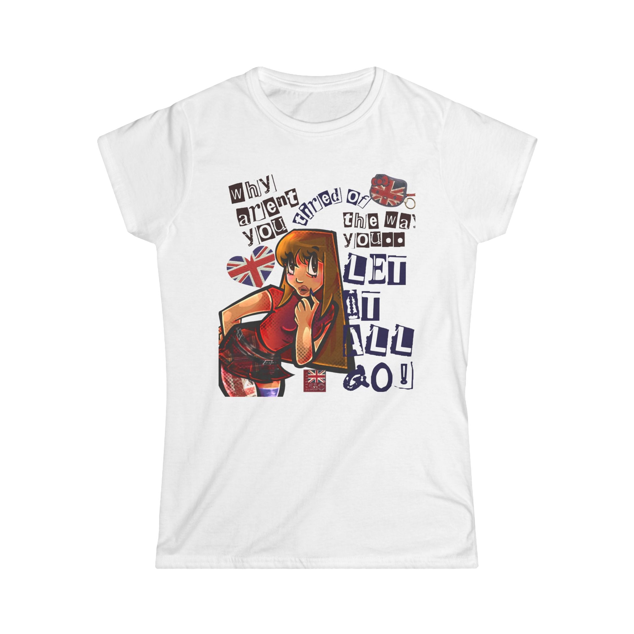 Cute Anime Girl British Flag Tee — "Why Aren't You Smiling?" Graphic Women's Shirt
