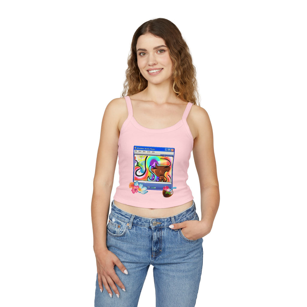 Retro Media Player Graphic Tank — Vaporwave Tropical Crop Top