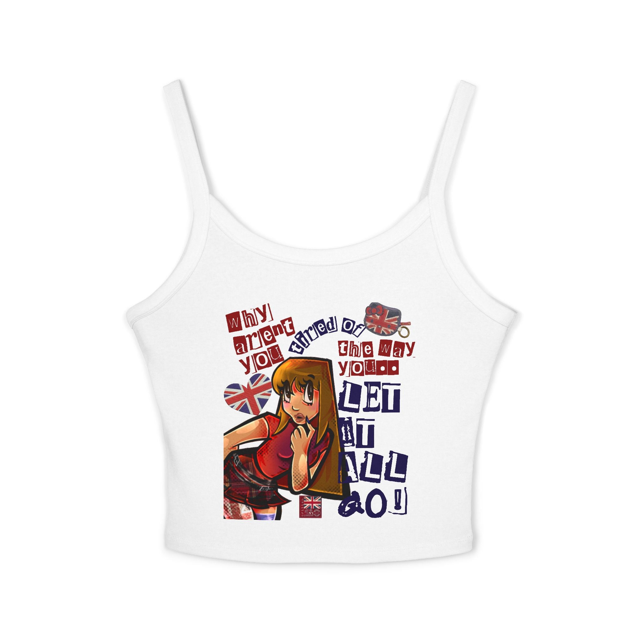 Anime Pin-Up Tank Top — British Flag Graphic & Bold Text