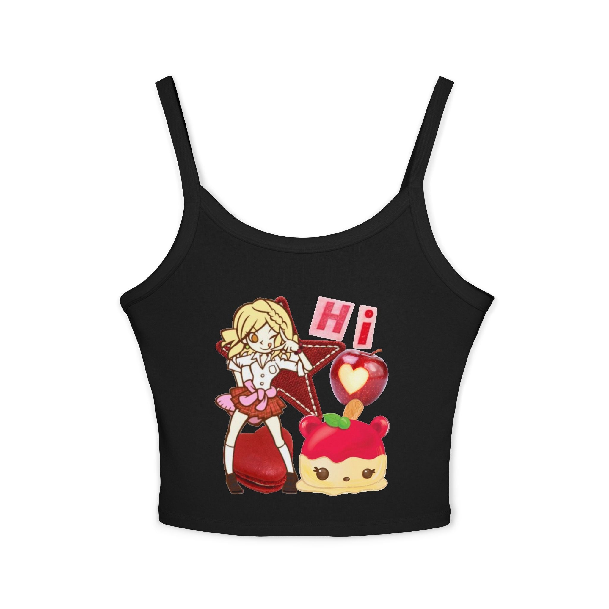 Anime Sweetheart Crop Tank Top — Cute Chibi Girl & Dessert Graphic