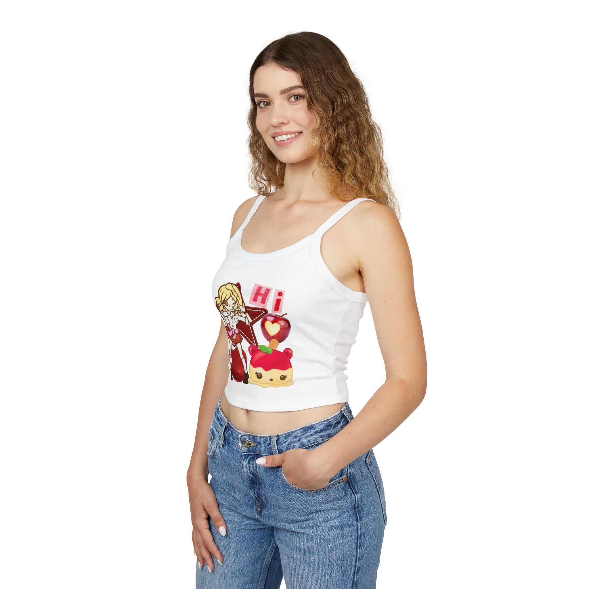 Anime Sweetheart Crop Tank Top — Cute Chibi Girl & Dessert Graphic
