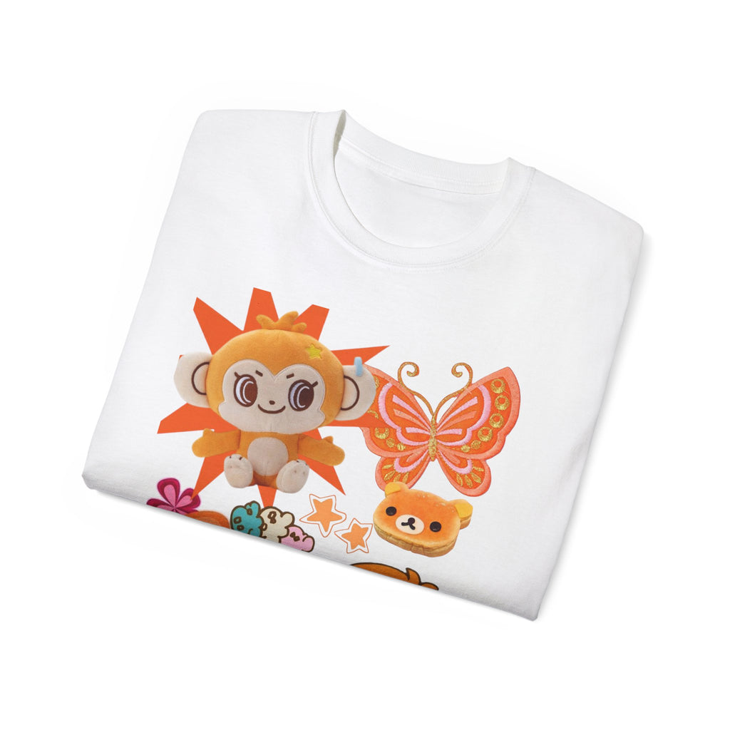 Cute Orange Monkey Graphic Tee — "Daisy Lovers" Floral Cartoon T-Shirt