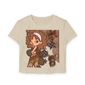 Cute Brown Cartoon Girl & Teddy Baby Tee — Vintage Plaid Aesthetic