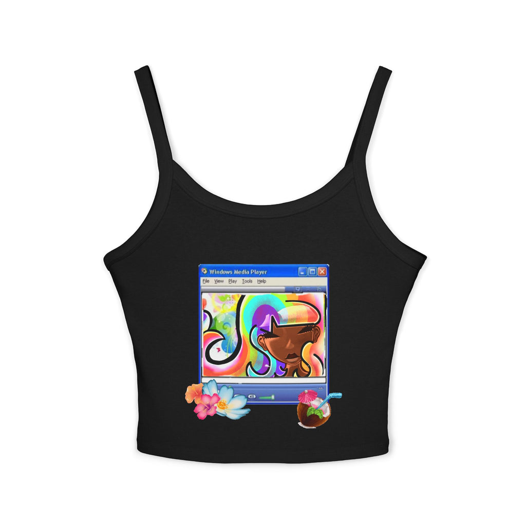 Retro Media Player Graphic Tank — Vaporwave Tropical Crop Top