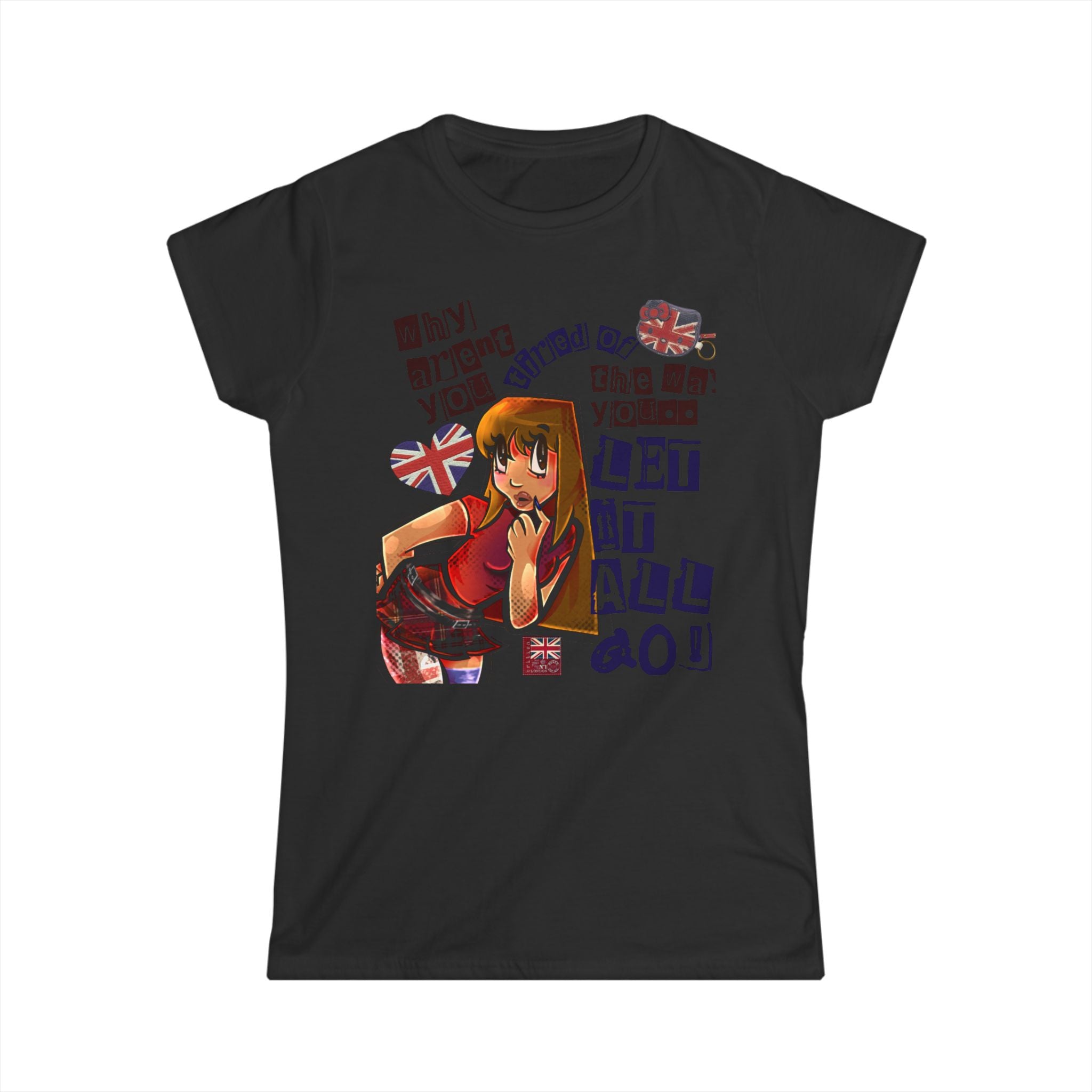 Cute Anime Girl British Flag Tee — "Why Aren't You Smiling?" Graphic Women's Shirt