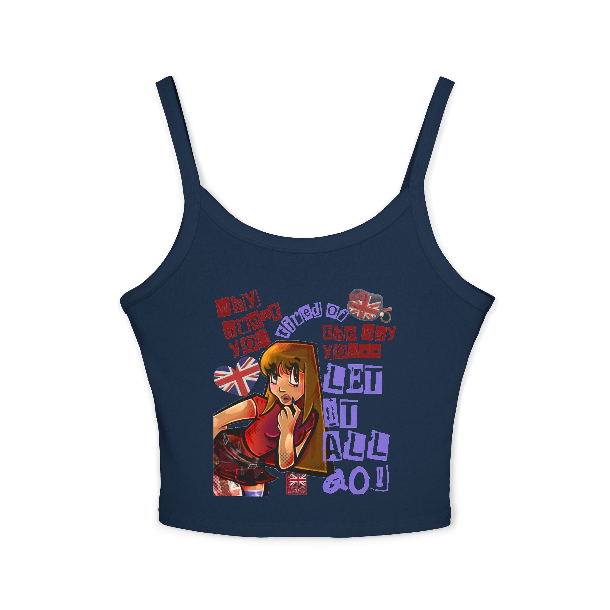 Anime Pin-Up Tank Top — British Flag Graphic & Bold Text