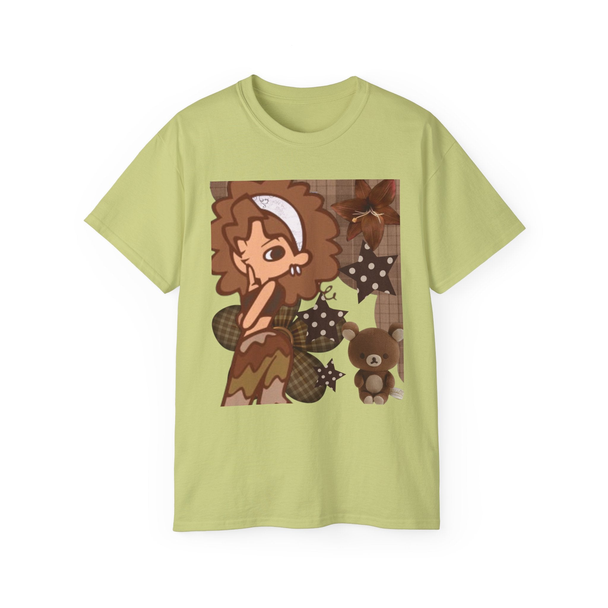 Brown Aesthetic Girl Graphic Tee — Cute Cartoon Bear Fall Vibes Shirt