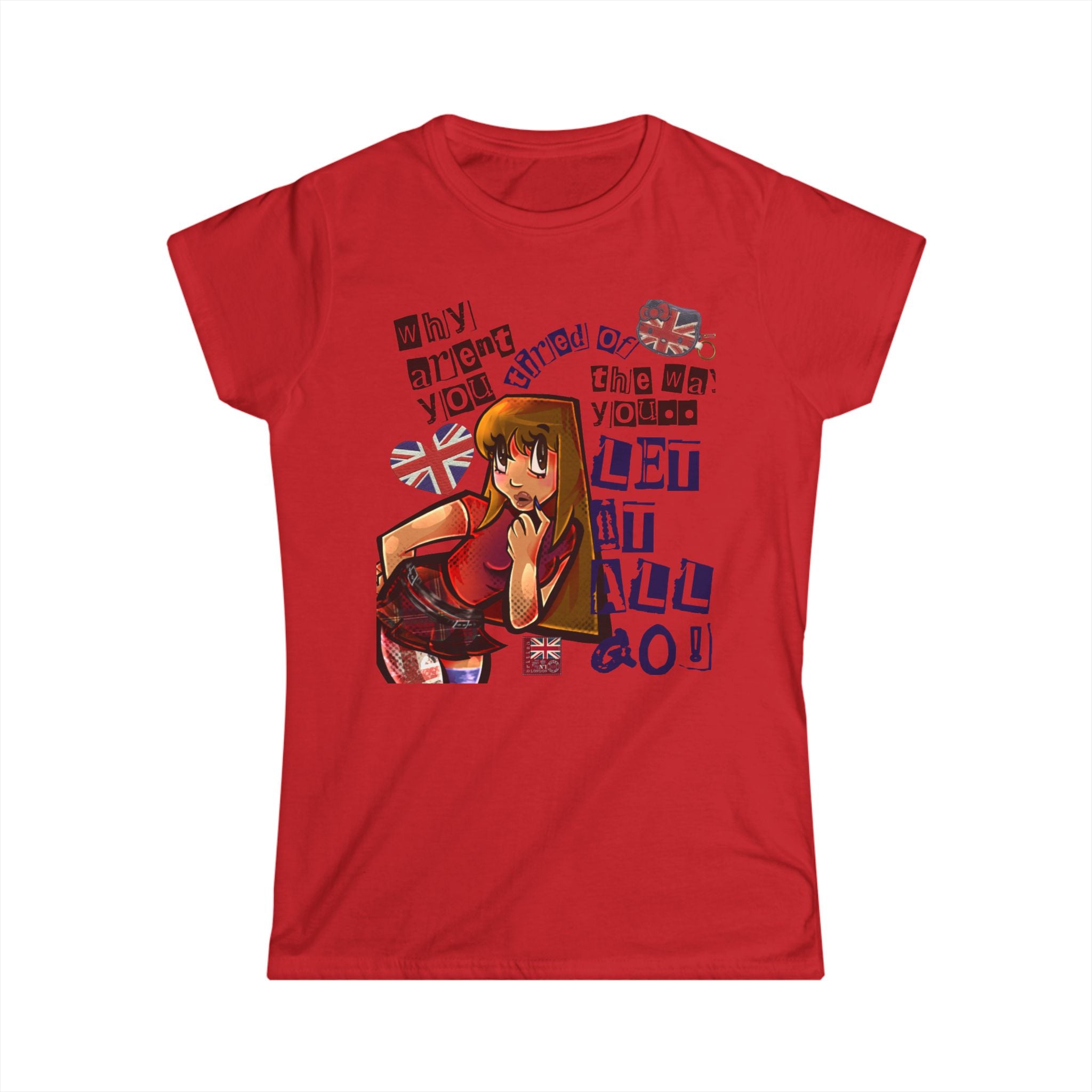 Cute Anime Girl British Flag Tee — "Why Aren't You Smiling?" Graphic Women's Shirt