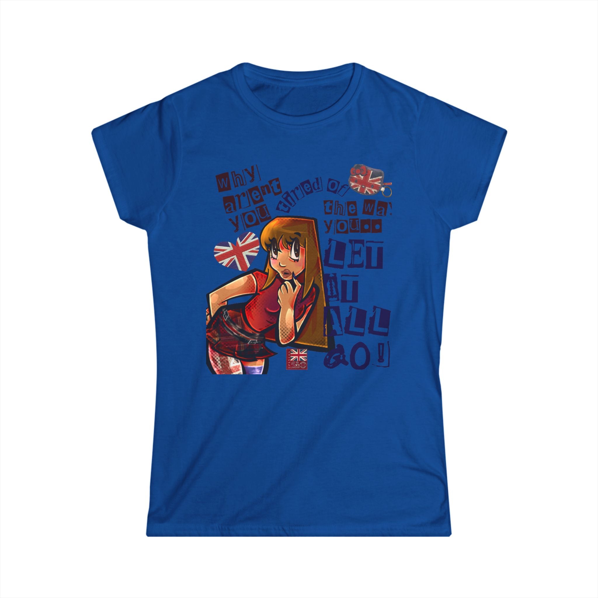 Cute Anime Girl British Flag Tee — "Why Aren't You Smiling?" Graphic Women's Shirt