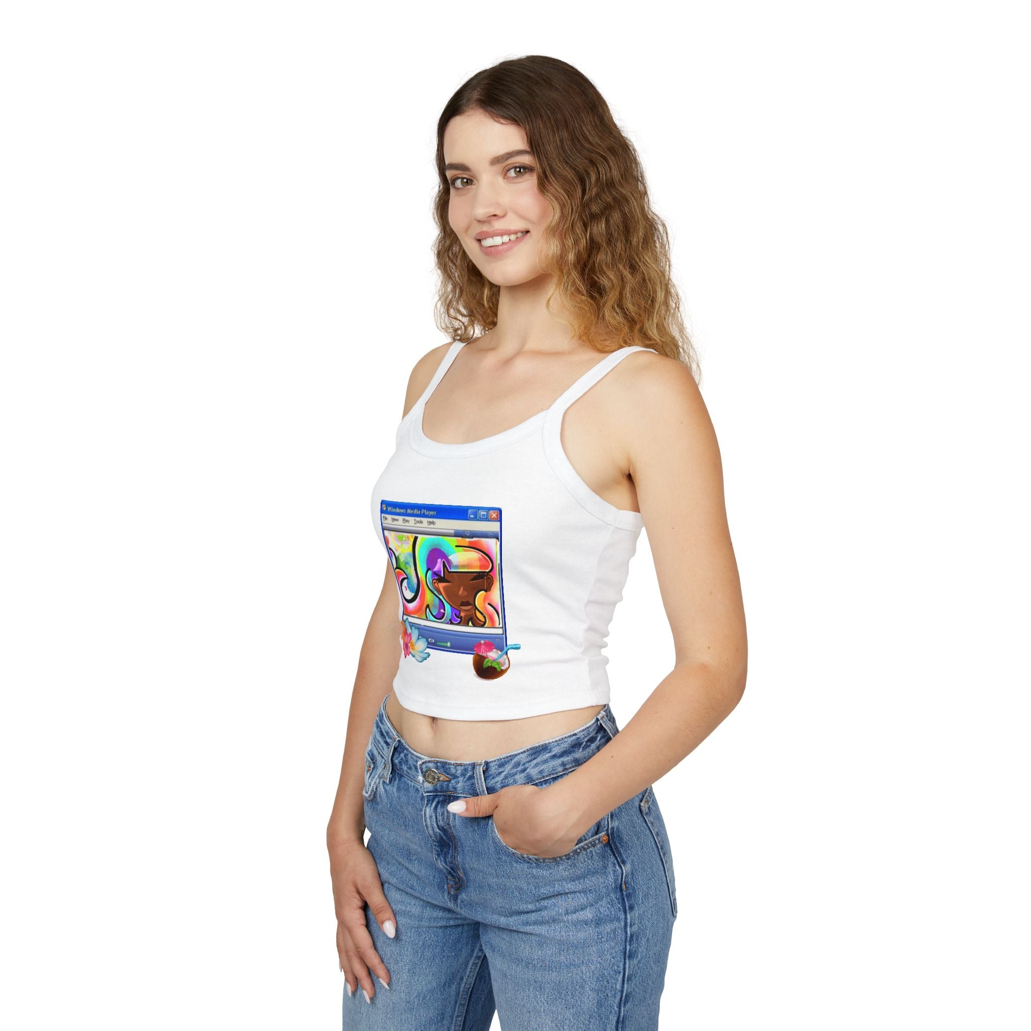 Retro Media Player Graphic Tank — Vaporwave Tropical Crop Top