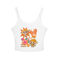 Sunshine Doodles Crop Tank Top — Cute Orange Monkey & Floral "Daisy Lovers" Design