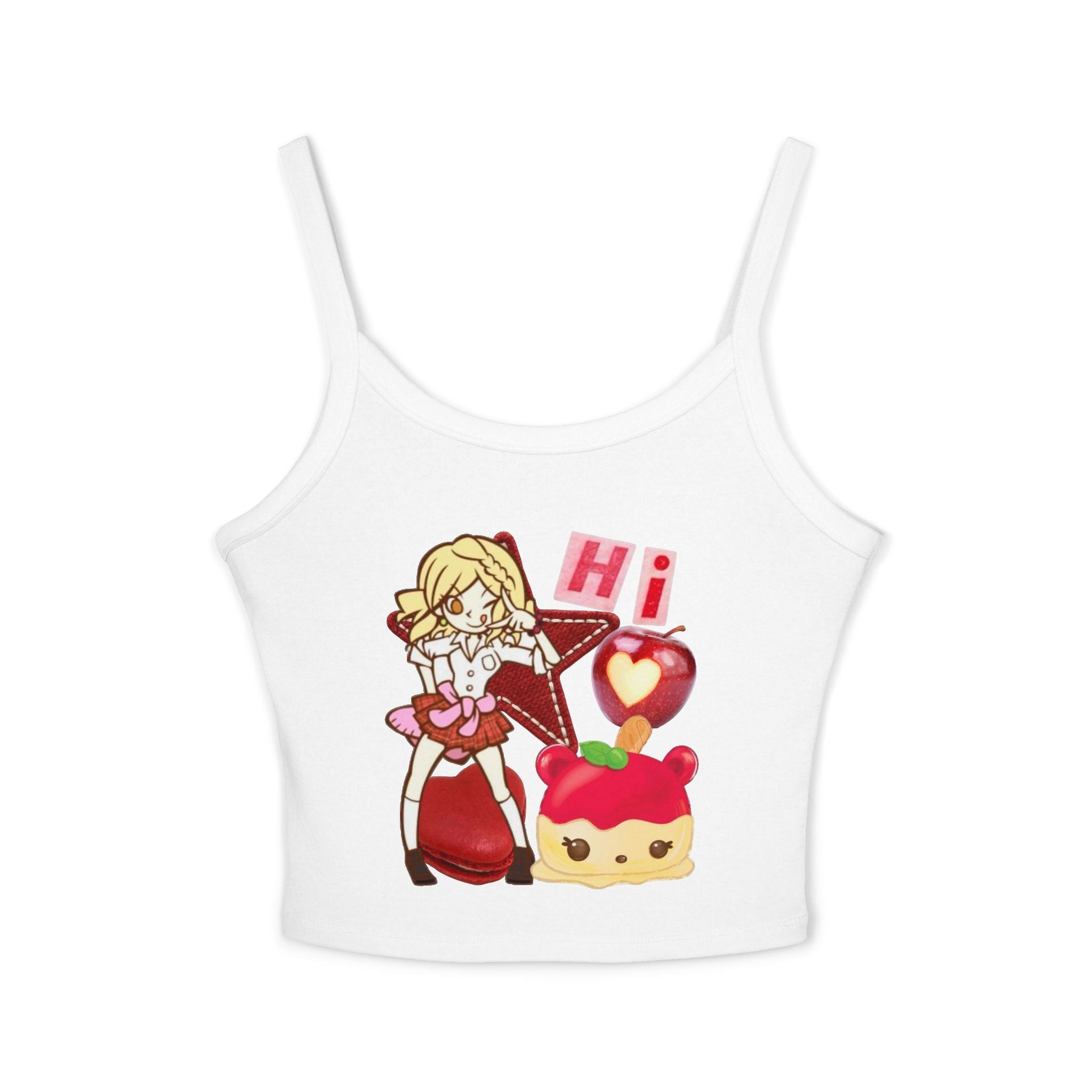 Anime Sweetheart Crop Tank Top — Cute Chibi Girl & Dessert Graphic