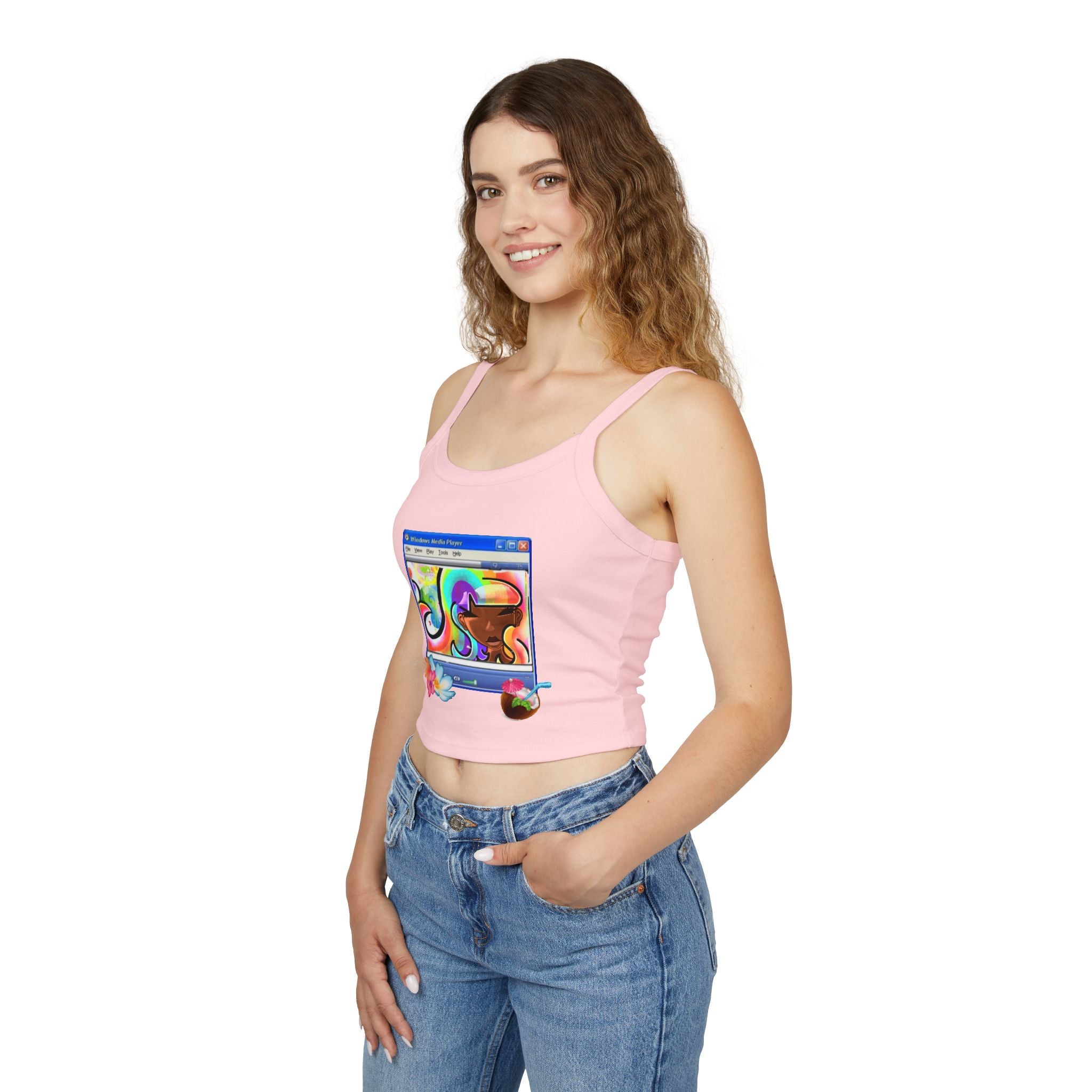 Retro Media Player Graphic Tank — Vaporwave Tropical Crop Top