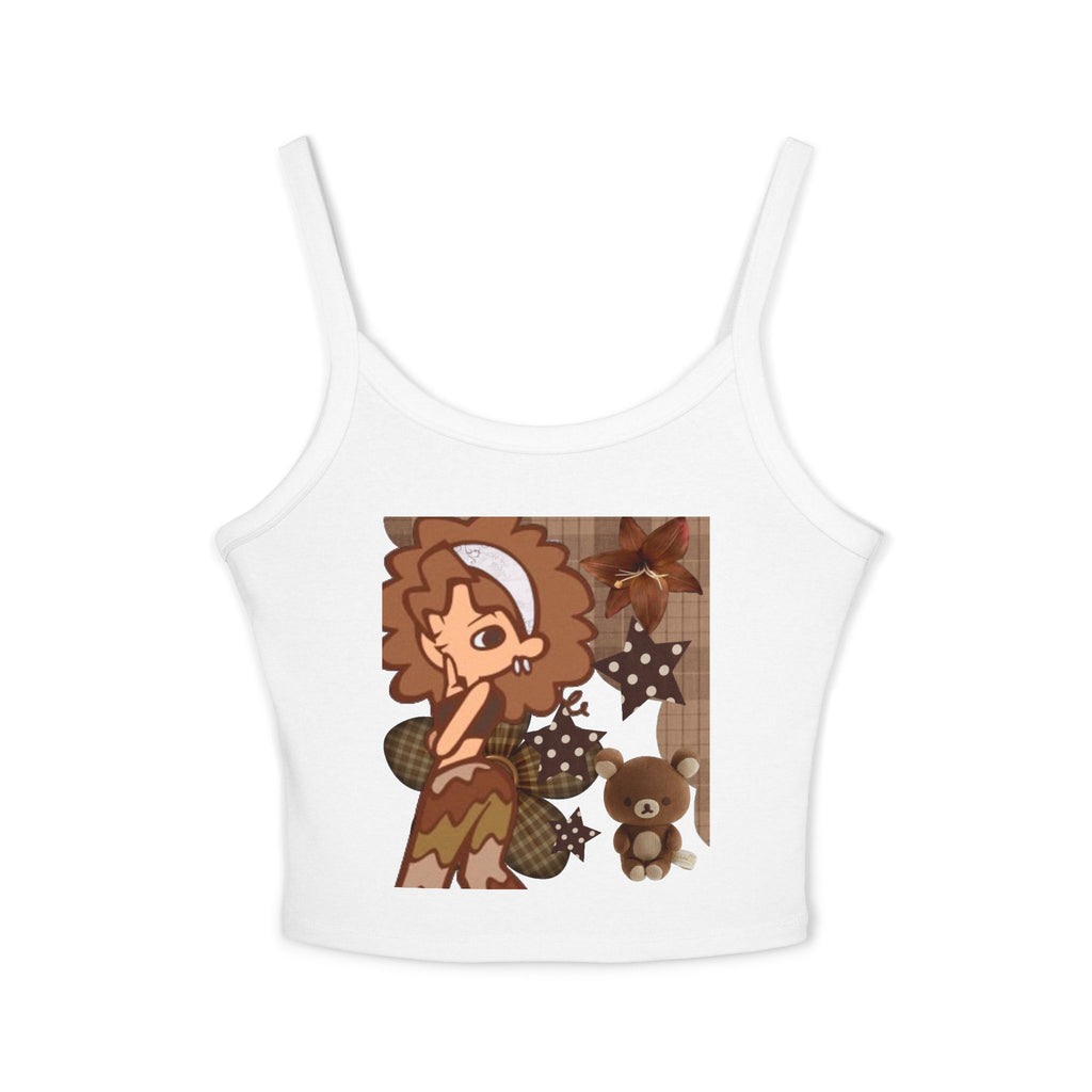Cute Brown Aesthetic Character Tank Top — Kawaii Girl & Teddy Graphic