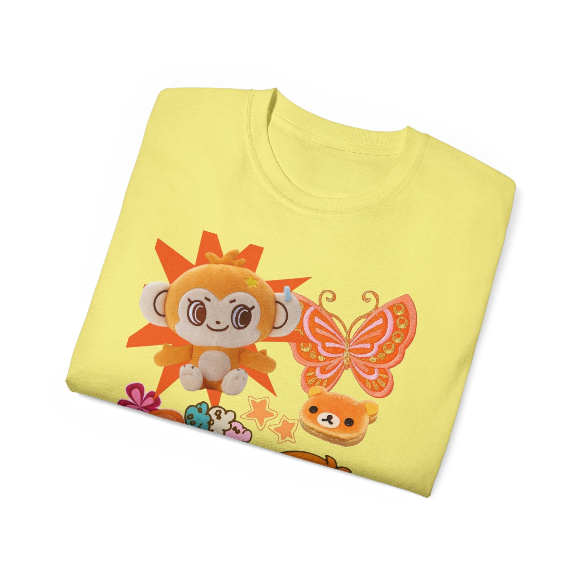 Cute Orange Monkey Graphic Tee — "Daisy Lovers" Floral Cartoon T-Shirt