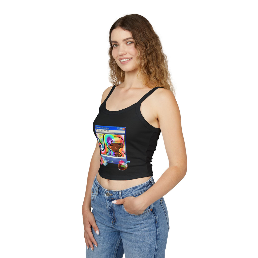 Retro Media Player Graphic Tank — Vaporwave Tropical Crop Top