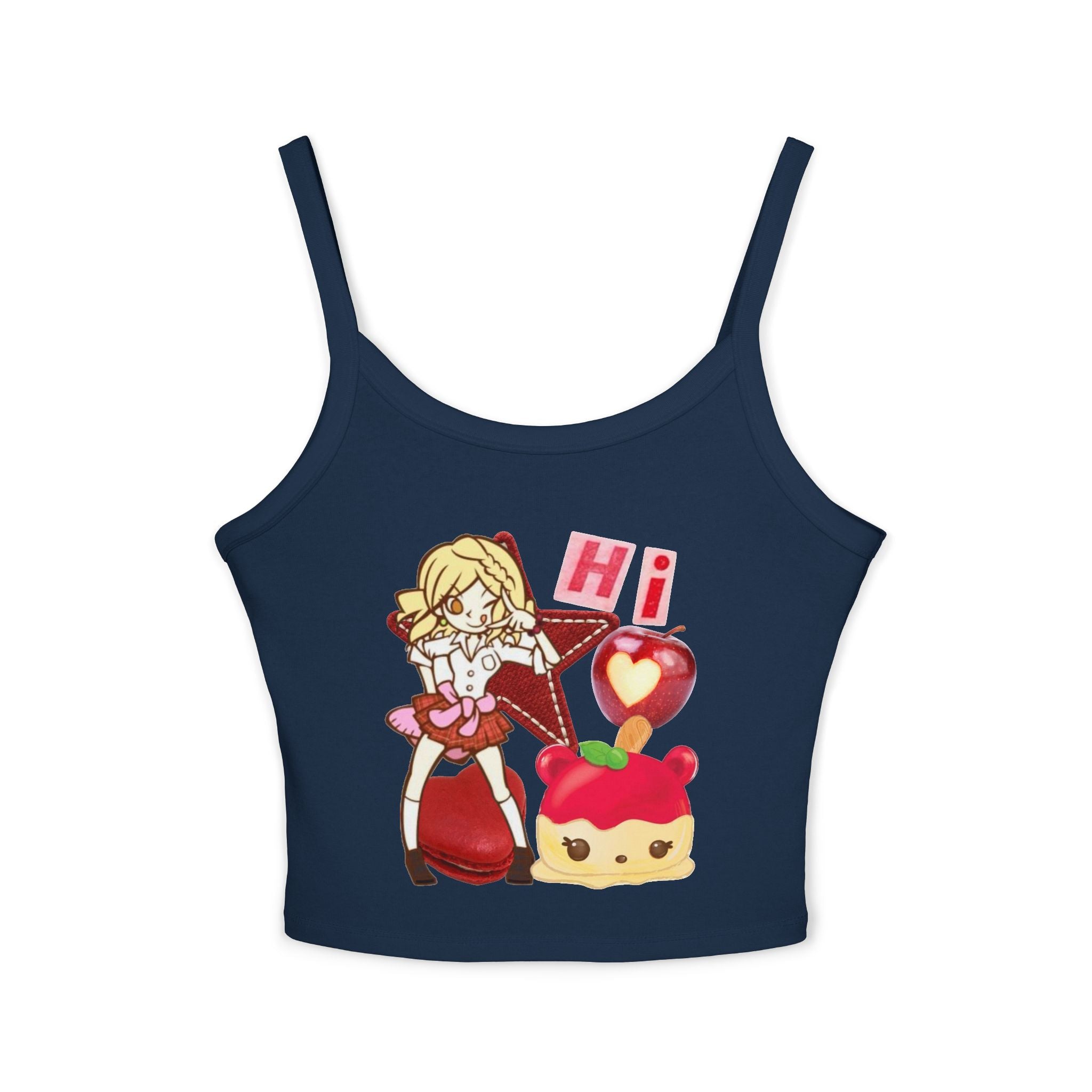 Anime Sweetheart Crop Tank Top — Cute Chibi Girl & Dessert Graphic
