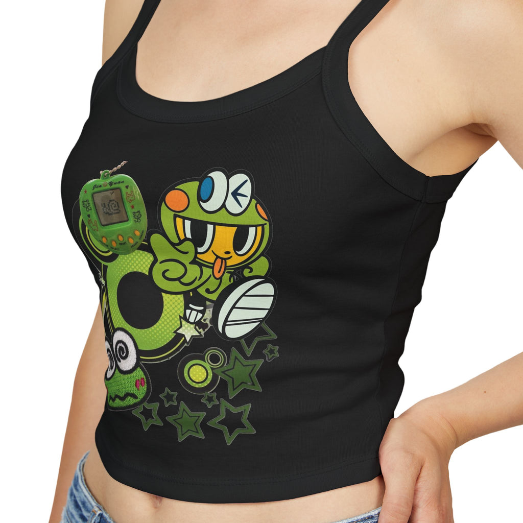 Kawaii Frog Gamer Crop Tank Top — Cute Retro Handheld Design